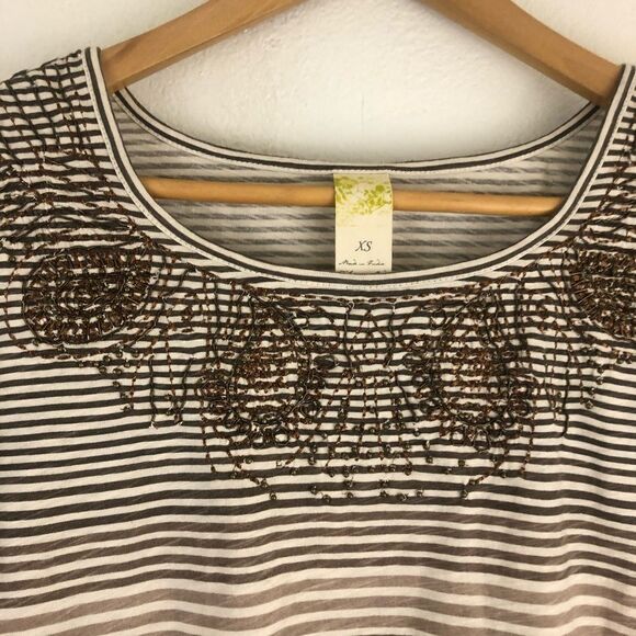 Anthropologie striped beaded arround neck neutral brown size XS. New with tags - Picture 2 of 7